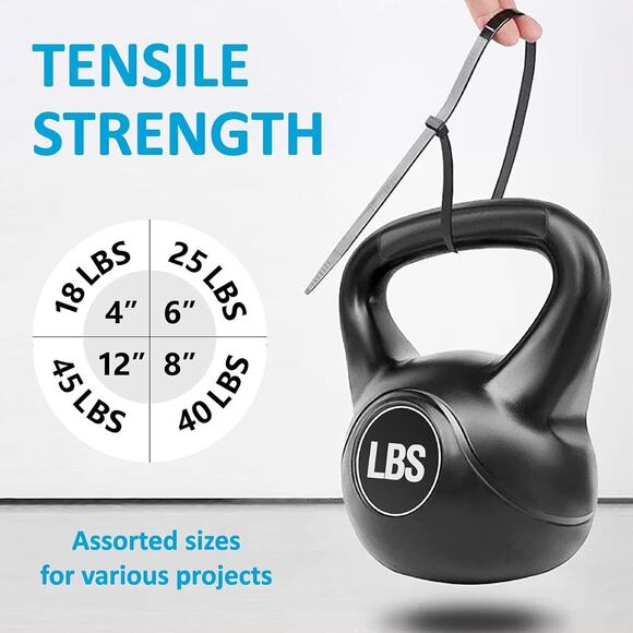 Zip Ties Assorted Sizes(4”+6”+8”+12”), 400 Pack, 4+6+8+12 (400 Pack), Black - Picture 3 of 7